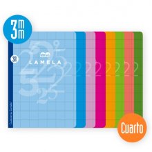 Lamela Pack de 10 Libretas Grapadas con 50 Hojas de 70g/m2 con Margen - Formato Cuarto - Pauta Cuadrovia de 3mm - Cubierta de Cartoncillo Plastificado - Papel Offset Blanco Extra - Colores Surtidos