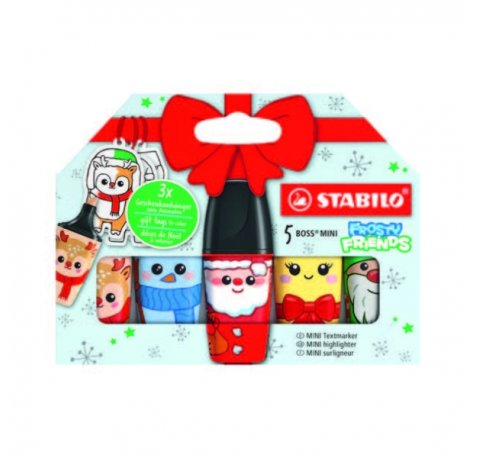Stabilo Boss Mini Frosty Friends Pack de 5 Marcadores Fluorescentes - Trazo entre 2 y 5mm - Tinta con Base de Agua - Antisecado - Colores Surtidos
