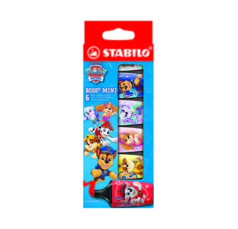 Stabilo Boss Mini Patrulla Canina Pack de 6 Marcadores Fluorescentes con DiseÃ±os de la Patrulla Canina - Trazo entre 2 y 5mm - Tinta con Base de Agua - Antisecado - Colores Surtidos