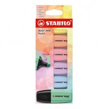 Stabilo Boss Mini Pastel Pack de 6 Marcadores Fluorescentes - Trazo entre 2 y 5mm - Tinta con Base de Agua - Antisecado - Colores Verde, Rosa, Azul, Violeta, Naranja y Amarillo
