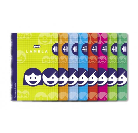 Lamela Pack de 10 Cuadernos de Espiral con 80 Hojas de 70g/m2 con Margen - Formato Folio - Pauta Cuadrovia de 4mm - Cubierta de Cartoncillo Plastificado - Papel Offset Blanco Extra - Colores Surtidos