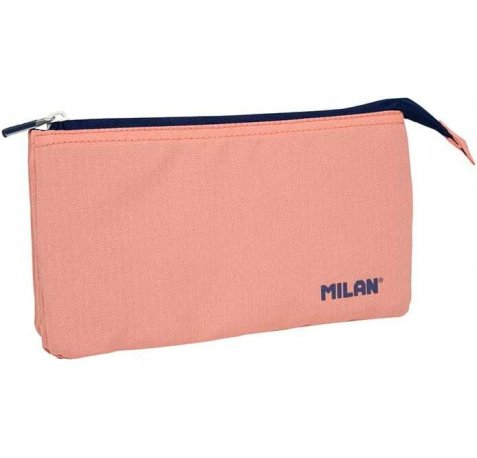 Milan Serie 1918 Estuche Portatodo 5 Compartimentos - Tejido Resistente a las Roturas y Rasgaduras - Medidas 22x12x4cm - Color Rosa