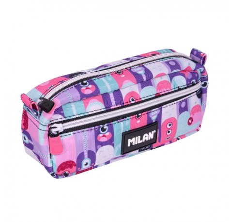 Milan Aliens 2 Estuche Portatodo - Rectangular - 2 Cremalleras - 21x8.5x6.1cm - Color Rosa