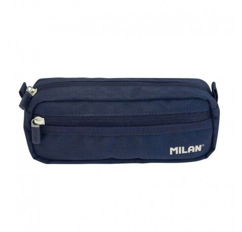 Milan Serie 1918 Estuche Portatodo Rectangular 2 Compartimentos - Tejido Resistente a las Roturas y Rasgaduras - Medidas 21x8,5x6,1cm - Color Azul Oscuro