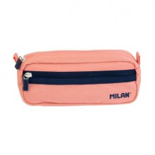 Milan Serie 1918 Estuche Portatodo Rectangular 2 Compartimentos - Tejido Resistente a las Roturas y Rasgaduras - Medidas 21x8,5x6,1cm - Color Rosa