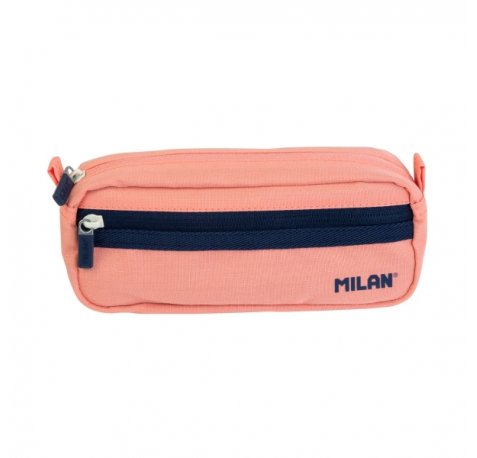 Milan Serie 1918 Estuche Portatodo Rectangular 2 Compartimentos - Tejido Resistente a las Roturas y Rasgaduras - Medidas 21x8,5x6,1cm - Color Rosa