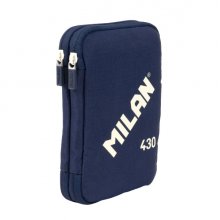 Milan Coleccion 430 Plumier de 2 Pisos con 2 Gomas de Borrar, Sacapuntas, Lapiz, Boligrafo P1 Touch Azul, Regla, 12 Lapices de Colores y 18 Rotuladores - Color Azul