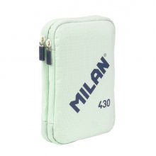 Milan Coleccion 430 Plumier de 2 Pisos con 2 Gomas de Borrar, Sacapuntas, Lapiz, Boligrafo P1 Touch Azul, Regla, 12 Lapices de Colores y 18 Rotuladores - Color Verde