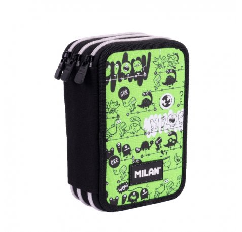 Milan Tandem 2 Plumier de 3 Pisos con Contenido Surtido - 19.5x13x7.5cm - Color Verde