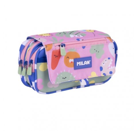 Milan Green and Grow Estuche Portatodo con Solapa - Cremallera - 4 Compartimentos - 13x24x10cm - Multicolor