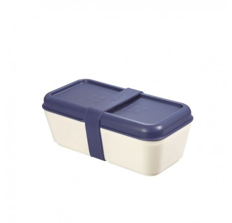 Milan Coleccion 430 Fiambrera Rectangular 0.75L - Apta para Microondas, Lavavajillas y Congelador - Libre de BPA - Divisor Interior Movil - Medidas 20x10x7,5cm - Color Blanco Crudo/Azul Marino