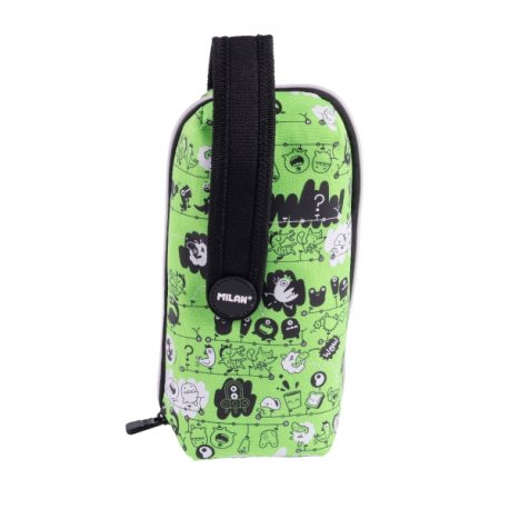 Milan Tandem 2 Pack de 4 Estuches con Goma de Borrar - Sacapuntas - Lapiz - 3 Boligrafos - Regla - 12 Lapices de Colores - 12 Rotuladores
 - Color Verde