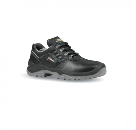 Upower Tongue L Calzado de Seguridad Bajos - Talla 45 - Empeine Cuero Hidrofugo, Puntal Acero, Antiperforacion, Antideslizante, Lamina Acero Ergonomica, Suela PU/PU, Proteccion S3 FO SR - Color Negro
