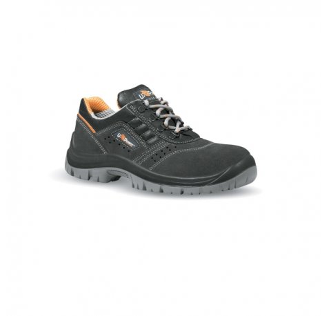 Upower Rotational L Calzado de Seguridad Bajos - Talla 44 - Empeine Gamuza Perforado, Puntal y Lamina de Acero, Suela Antideslizante PU/PU, Proteccion S1P FO SR - Color Gris Oscuro