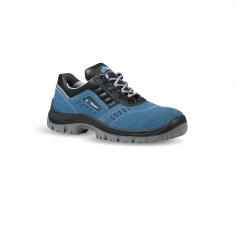 Upower Boss L Calzado de Seguridad Bajos - Talla 38 - Empeine Gamuza Perforado, Puntal y Lamina de Acero, Suela Antideslizante PU/PU, Proteccion S1P FO SR - Color Azul