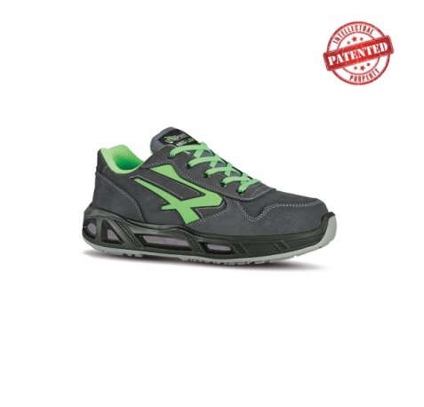 Upower Yoda Carpet S ESD Calzado de Seguridad Bajos - Talla 46 - Cuero Nubuck, Puntera de Aluminio, Hidrofugos, Antiarrugas, Antideslizantes, Proteccion S3S CI FO SR - Color Gris/Verde