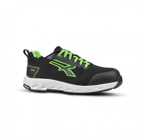 Upower Aton ESD Zapato Bajo de Seguridad - Talla 43 - Proteccion S1PS HI HRO FO SR, U-KNIT Elastico, Puntera Fibertoe, Plantilla Antiperforacion, Suela EVA y Caucho - Color Negro/Verde