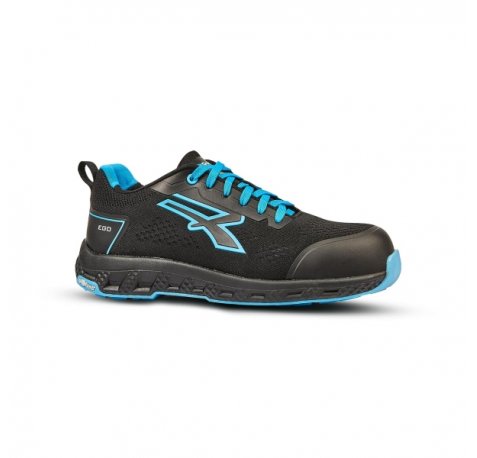 Upower Deon ESD Calzado de Seguridad Funcionales - Talla 46 - Corte U-KNIT Elastico, Puntera Fibertoe, Plantilla Antiperforacion Ultraligera, Suela EVA, Proteccion S1PS HI HRO FO SR - Color Negro/Azul