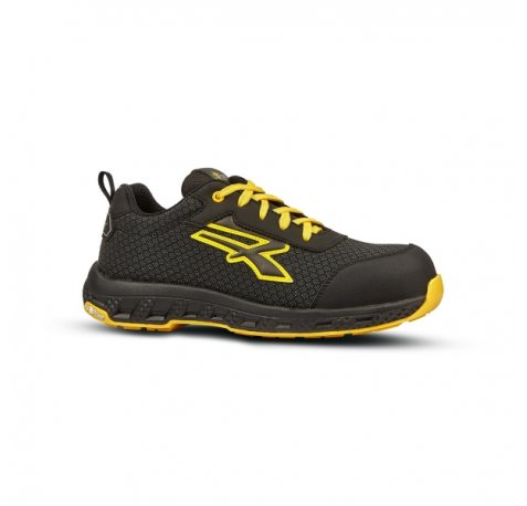 Upower Maverick ESD Calzado de Seguridad - Talla 35 - Resistente a la Abrasion e Hidrofugo, Puntera Fibertoe, Plantilla Antiperforacion Ultraligera, Suela EVA, Proteccion S3S CI HI HRO FO SR - Color Negro/Amarillo