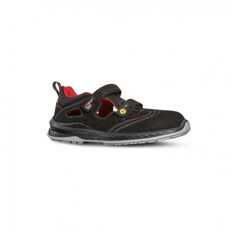 Upower Scandy S ESD Sandalias de Trabajo - Talla 40 - Proteccion S1PS FO SR, Puntera Airtoe Composite, Antiperforacion, Suela Antideslizante, Plantilla Antifatiga WOW2 - Color Negro/Rojo