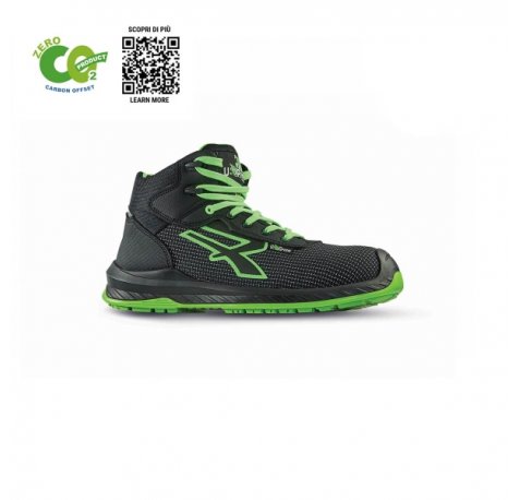 Upower Lake UK S ESD Calzado de Seguridad Carbon Neutral - Talla 38 - Proteccion S3S CI FO SR, Puntera AirToe Composite, Antideslizante, Resistente al Aceite, Antiestatico - Color Negro/Verde