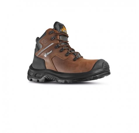 Upower Helsinki UK S ESD Calzado de Seguridad Altos y Robustos - Talla 35 - Piel Pull-Up Hidrofuga, Puntera Composite Airtoe, Sistema Antiperforacion Textil, Suela Resistente al Aceite y Antiestatica - Color Marron