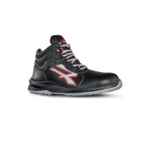 Upower Boston S ESD Calzado de Seguridad Hidrofugos de Piel Flor - Talla 45 - Suela Antideslizante, Antiestatica, Resistente al Aceite y Abrasion, Proteccion Contra el Frio, Puntera Ligera, Antiperforacion - Color Negro/Rojo
