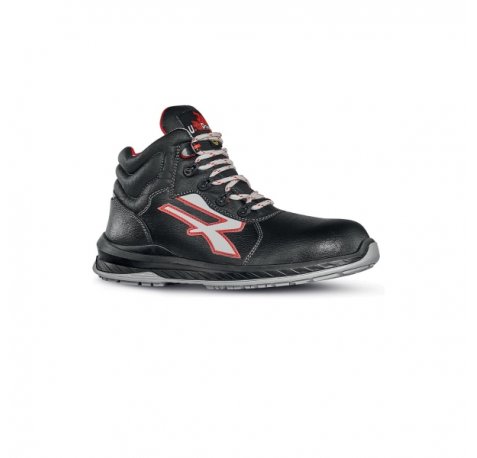 Upower Boston S ESD Calzado de Seguridad Hidrofugos de Piel Flor - Talla 48 - Suela Antideslizante, Antiestatica, Resistente al Aceite, Proteccion Contra el Frio, Puntera Ligera, Antiperforacion - Color Negro/Rojo