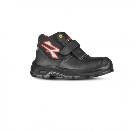Upower Dubai UK S ESD Calzado de Seguridad con Velcro - Talla 40 - Piel Flor Grana Mina Hidrofuga, Puntera Airtoe Composite, Suela Antideslizante, Proteccion S3S CI FO SR - Color Negro/Rojo