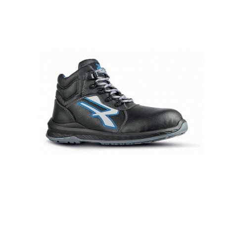 Upower Tenerife S Calzado de Seguridad Hidrofugos - Talla 47 - Piel Flor Grana Mina, Suela Vibram Antideslizante, Resistente al Aceite, Puntera Airtoe Composite, Forro Transpirable, Proteccion S7S CI HI HRO FO SR - Color Negro/Azul