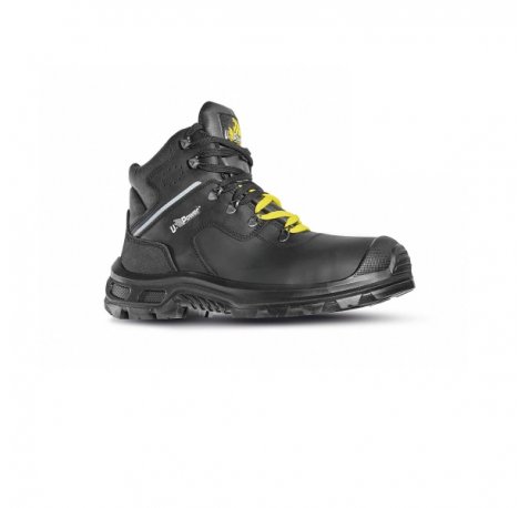 Upower Quill L ESD Calzado de Seguridad Antiestaticos - Talla 40 - Piel Pull-Up Hidrofuga, Resistencia a Abrasion y Traccion, Punta AirToe Composite, Sistema Anti-Perforacion, Forro Transpirable, Proteccion S3S CI FO SR - Color Negro/Amarillo