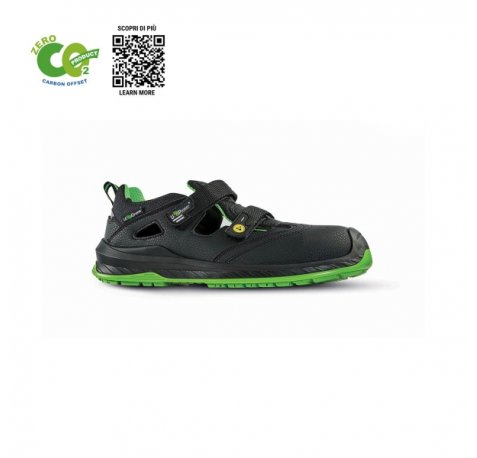 Upower Brook UK S ESD Calzado de Seguridad - Talla 42 - Anti-Perforacion, Puntera Ultraligera, Forro Transpirable, Suela Antideslizante, Carbon Neutral - Color Negro/Verde