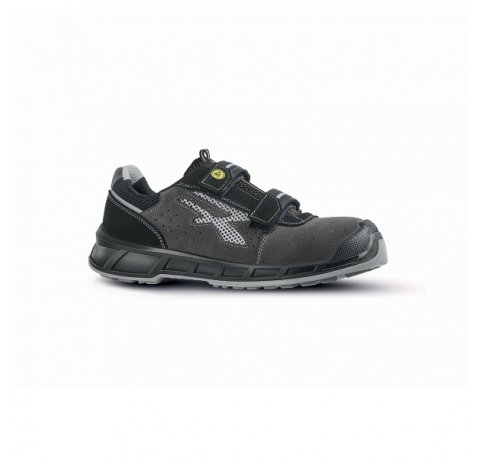 Upower Prince S ESD Calzado de Seguridad con Proteccion S1PS FO SR - Talla 46 - Gamuza Perforada, Cierre de Velcro, Suela Anti-Abrasion, Antiestatica, Plantilla Antibacteriana - Color Gris Oscuro