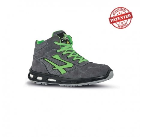 Upower Ramas S ESD Calzado de Seguridad Altos - Talla 41 - Ligeros y Comodos, Puntera de Aluminio, Antideslizante, Suela de Poliuretano, Proteccion S1PS FO SR - Color Gris/Verde