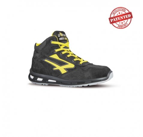 Upower Shot S ESD Calzado de Seguridad Altos - Talla 43 - Cuero Nubuck Resistente, Puntera de Aluminio, Hidrofugos, Antiarrugas, Antideslizantes, Suela PU/PU, Proteccion S3S CI FO SR - Color Negro/Amarillo