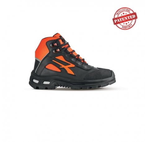 Upower Kreed S ESD Zapato de Seguridad Alto - Talla 37 - Forro de Cuero de Grano Suave, Puntera Resistente a la Abrasion, Repelente al Agua, Proteccion S3S CI FO SR - Color Negro/Naranja