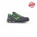 Upower Point S ESD Calzado de Seguridad Bajos - Talla 41 - Parte Superior de Nailon Ultraflexible y Gamuza Suave, Puntera de Aluminio, Antiarrugas, Antideslizante, Suela de Poliuretano, Proteccion S1PS FO SR - Color Gris Oscuro/Verde