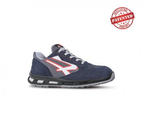 Upower Active S ESD Calzado de Seguridad Bajos - Talla 39 - Parte Superior de Nailon Ultraflexible y Gamuza Suave, Puntera de Aluminio, Suela Antideslizante, Proteccion S1PS FO SR - Color Azul Marino / Gris