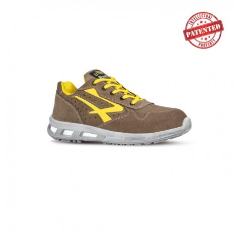 Upower Adventure S ESD Calzado de Seguridad Bajos - Talla 39 - Gamuza Perforada, Puntera de Aluminio, Antideslizante, Proteccion S1PS FO SR - Color Beige/Amarillo