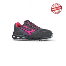 Upower Verok S ESD Calzado de Seguridad Bajos - Talla 35 - Parte Superior de Nailon Ultraflexible y Gamuza Suave, Puntera de Aluminio, Suela Antideslizante, Proteccion S1PS FO SR - Color Gris/Fucsia