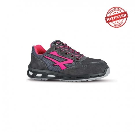 Upower Verok S ESD Calzado de Seguridad Bajos - Talla 35 - Parte Superior de Nailon Ultraflexible y Gamuza Suave, Puntera de Aluminio, Suela Antideslizante, Proteccion S1PS FO SR - Color Gris/Fucsia