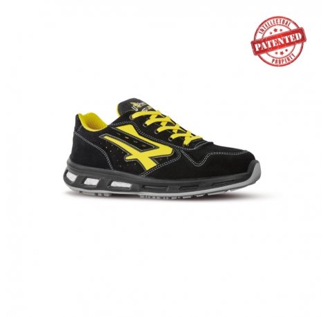 Upower Axel S ESD Calzado de Seguridad Bajos - Talla 47 - Gamuza Perforada, Puntera de Aluminio, Antideslizante, Proteccion S1PS FO SR - Color Negro/Amarillo
