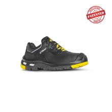 Upower Yarvis S Calzado de Seguridad Laboral - Talla 44 - Piel Pull-Up Suave, Hidrofugo, Suela PU/Vibram Antideslizante, Sistema Antiperforacion, Puntera AirToe, Plantilla Anatomica Transpirable - Color Negro/Amarillo
