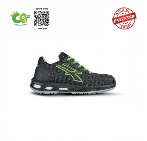 Upower Malibu S ESD Calzado de Seguridad Ecologicos - Talla 45 - Puntera AirToe Aluminium, Sistema Antiperforacion, Suela Antideslizante, Retorno de Energia Infinergy, Proteccion S3S CI FO SR - Color Negro/Verde