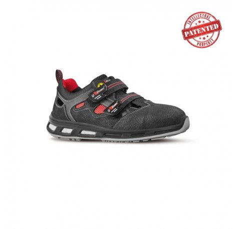 Upower Cody S ESD Calzado de Seguridad Bajos - Talla 43 - Cuero Nubuck, Hidrofugos, Antiarrugas, Antideslizantes, Suela PU/PU, Proteccion S1PS FO SR - Color Negro y Rojo