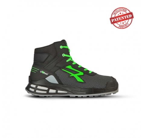 Upower Barret S ESD Calzado de Seguridad Innovador - Talla 41 - Forro de Piel de Becerro, Plantilla Anatomica, Puntera AirToe Aluminium, Antiperforacion, Antiestatico, Antideslizante - Color Gris Oscuro/Verde