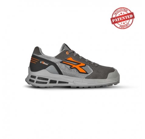 Upower Moki S ESD Calzado de Seguridad Innovador - Talla 48 - Empeine de Malla Ultranspirable, Puntera AirToe Aluminium, Sistema Antiperforacion - Color Gris Claro/Naranja