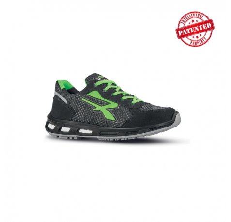 Upower Nate O ESD Calzado de Seguridad Bajos - Talla 35 - Parte Superior de Nailon Ultraflexible y Gamuza Suave, Antiarrugas, Antideslizante, Suela de Poliuretano, Proteccion 01 FO SR - Color Gris/Verde