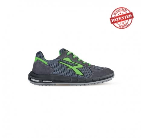 Upower Gemini Plus S ESD Calzado de Seguridad Bajos - Talla 42 - Parte Superior de Nailon Ultraflexible y Gamuza Suave, Puntera de Aluminio, Suela Antideslizante, Proteccion S1PS FO SR - Color Gris/Verde