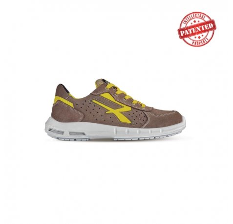 Upower Dorado Plus S ESD Calzado de Seguridad Bajos - Talla 36 - Gamuza Perforada, Puntera de Aluminio, Antideslizantes, Antiarrugas, Suela PU/PU High Rebound, Proteccion S1PS FO SR - Color Beige/Amarillo
